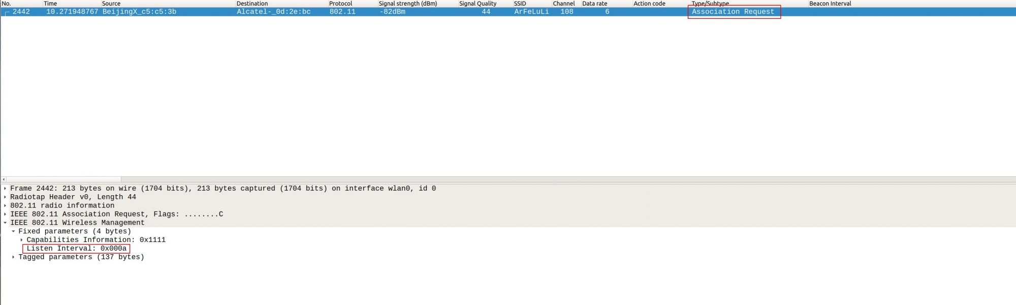 Listen Interval in an Association Request frame